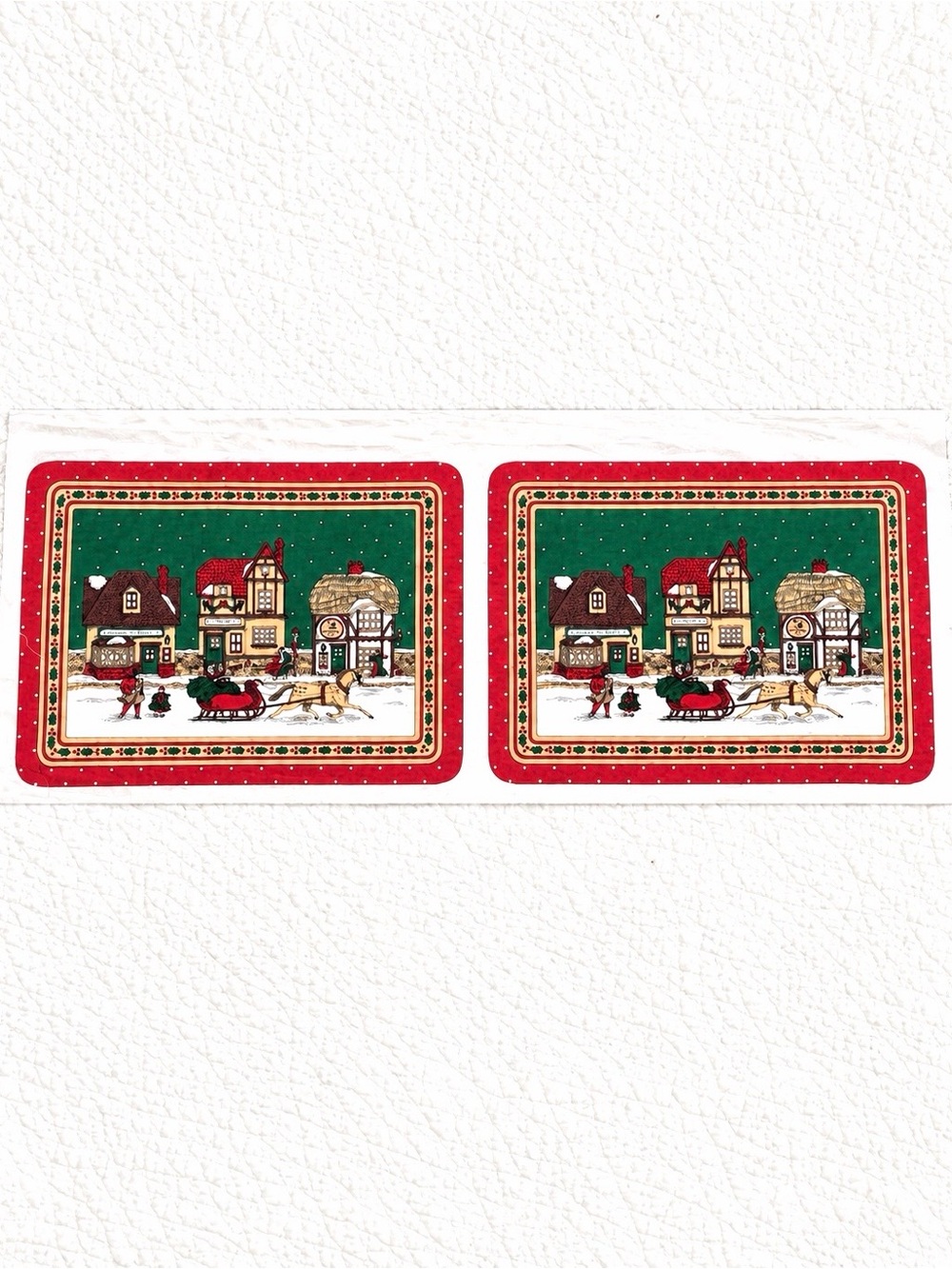 Vintage Christmas Village Fabric Panel 2 Placemats 90s